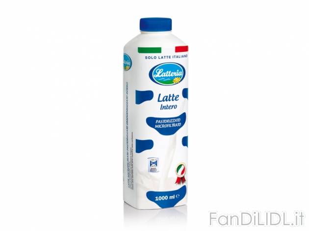 Latte intero , prezzo 0,75 &#8364; 1 l 
- 100% italiano, microfiltrato 
- ...