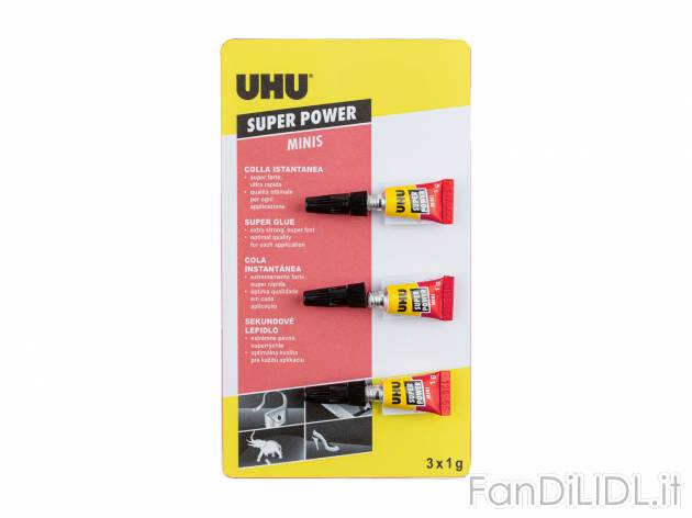Colla istantanea Uhu, prezzo 1.99 &#8364;  
-  3 x 1 g
Caratteristiche