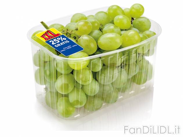 Uva bianca , prezzo 1,69 &#8364; per 1 kg + 250 g GRATIS, 1 kg = 1,35 EUR.