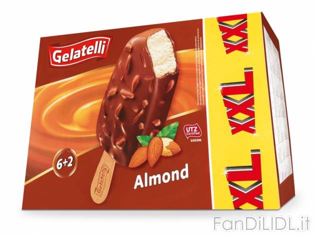 Gelati alla vaniglia ricoperti al cioccolato con mandorle , prezzo 2,99 &#8364; ...