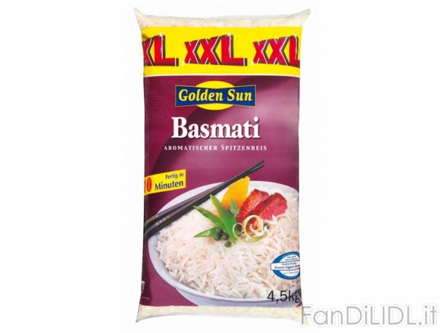 Riso Basmati , prezzo 6,49 &#8364; per 4,5 kg, 1 kg = 1,44 EUR. 
- Per deliziosi ...