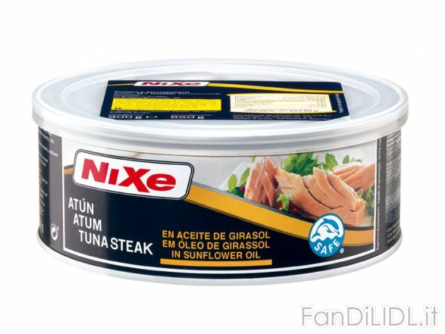 Tonno in olio di semi di girasole , prezzo 5,99 &#8364; per 650 g (peso sgocciolato), ...
