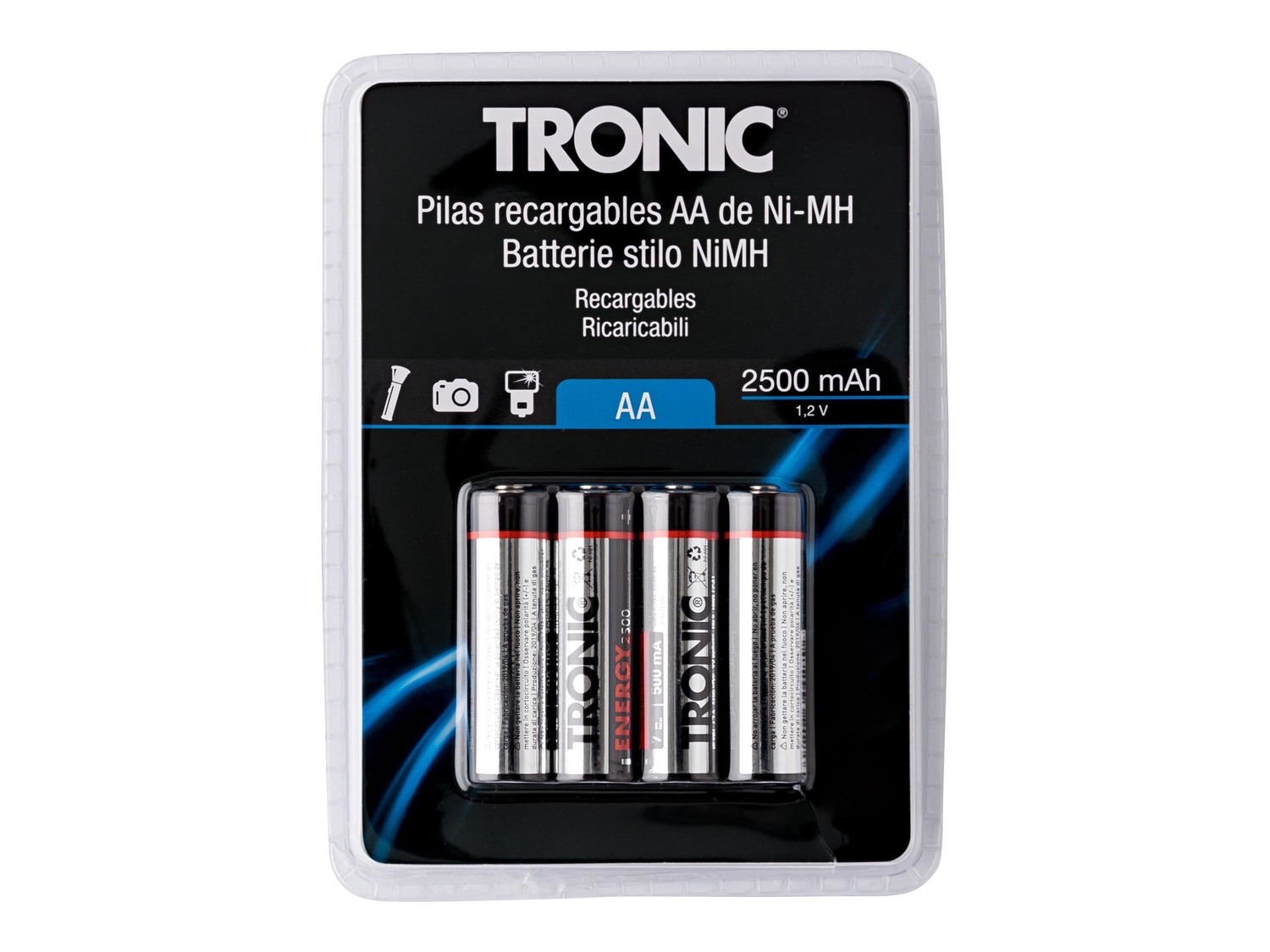 Batterie ricaricabili Tronic, prezzo 3.99 €
- NiMH 1,2 V
- AA o AAA