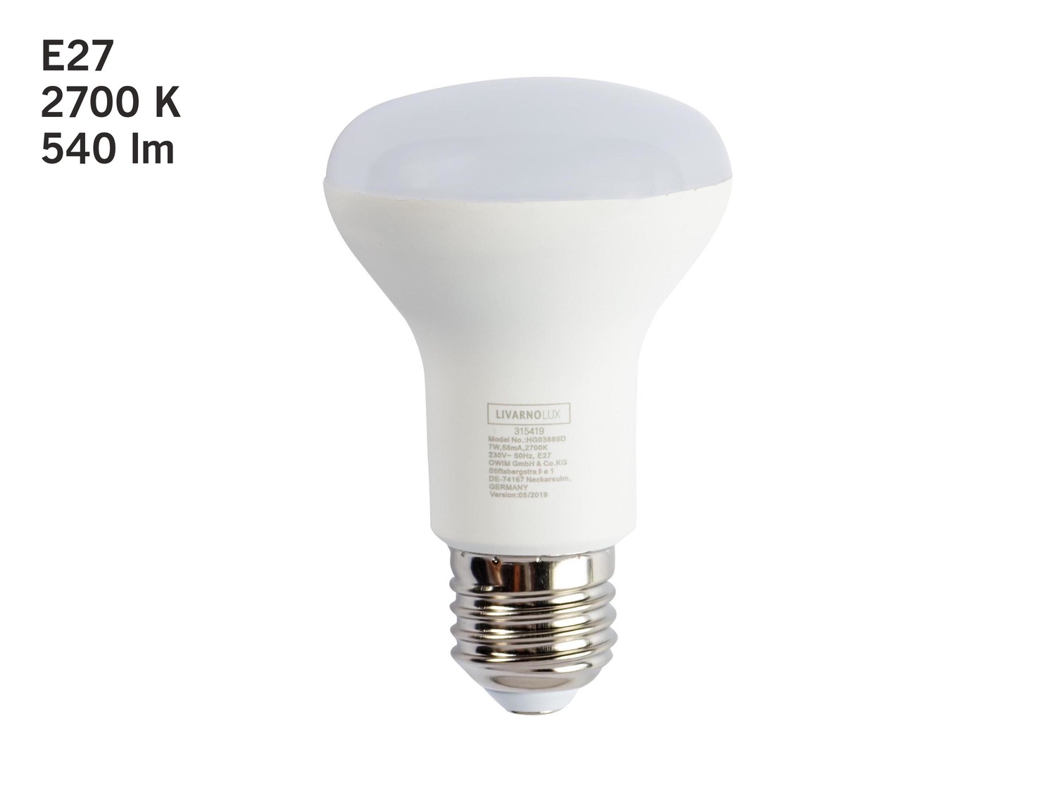 Faretto LED 5/5,5/7W Livarno Lux, prezzo 2.49 €
Bianco caldo