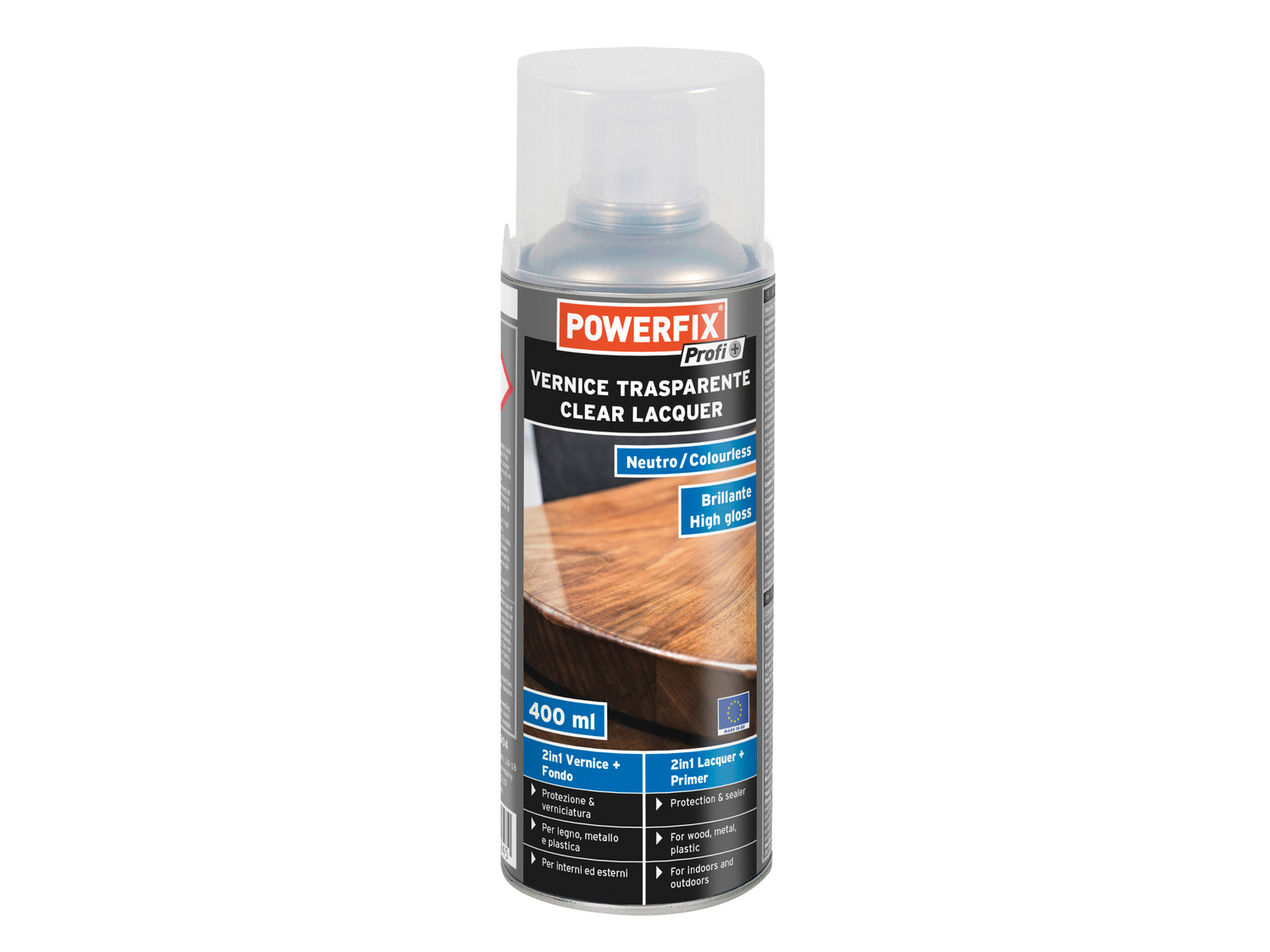 Vernice trasparente o colorata spray Powerfix, prezzo 2.99 €
400 ml
Caratteristiche