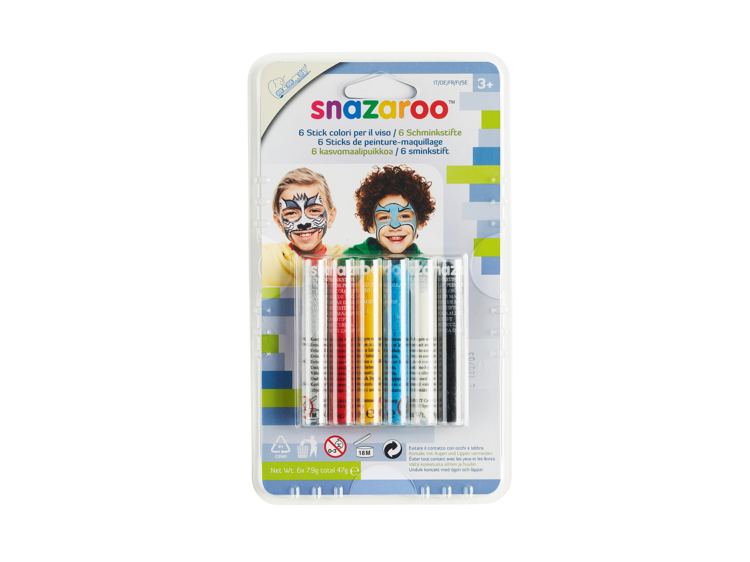 Matite o colori per il viso Snazaroo, prezzo 3.99 €
- A scelta tra diversi ...