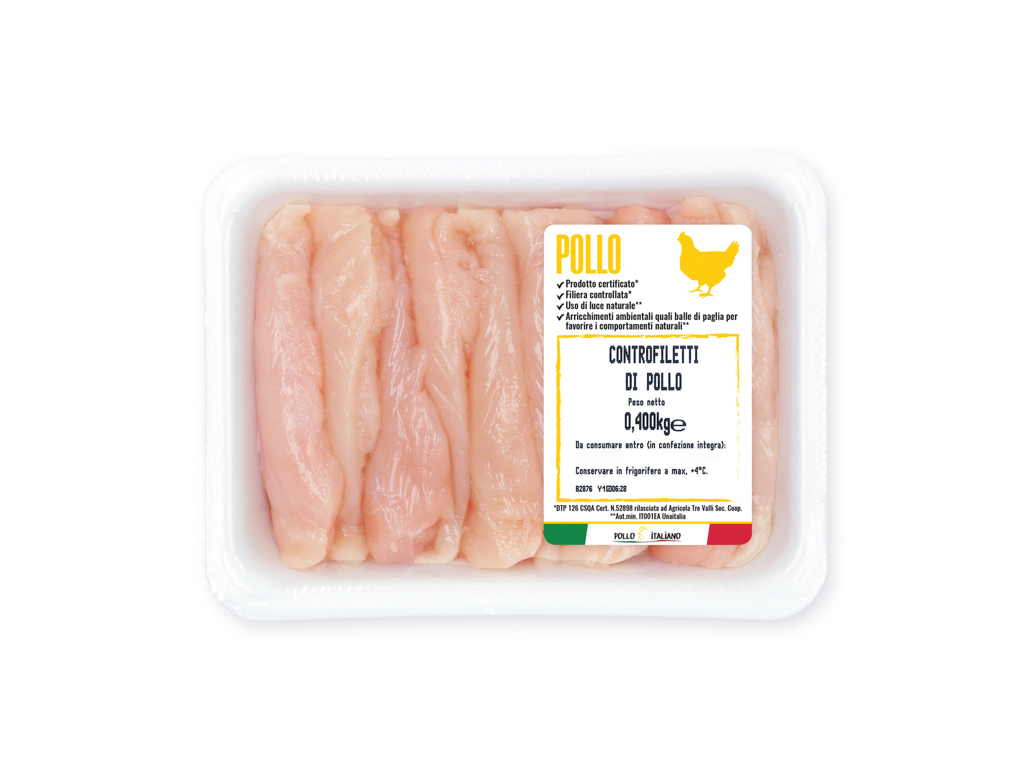 Controfiletti di pollo , prezzo 2.99 €
Da polli allevati con:
- Uso di luce ...