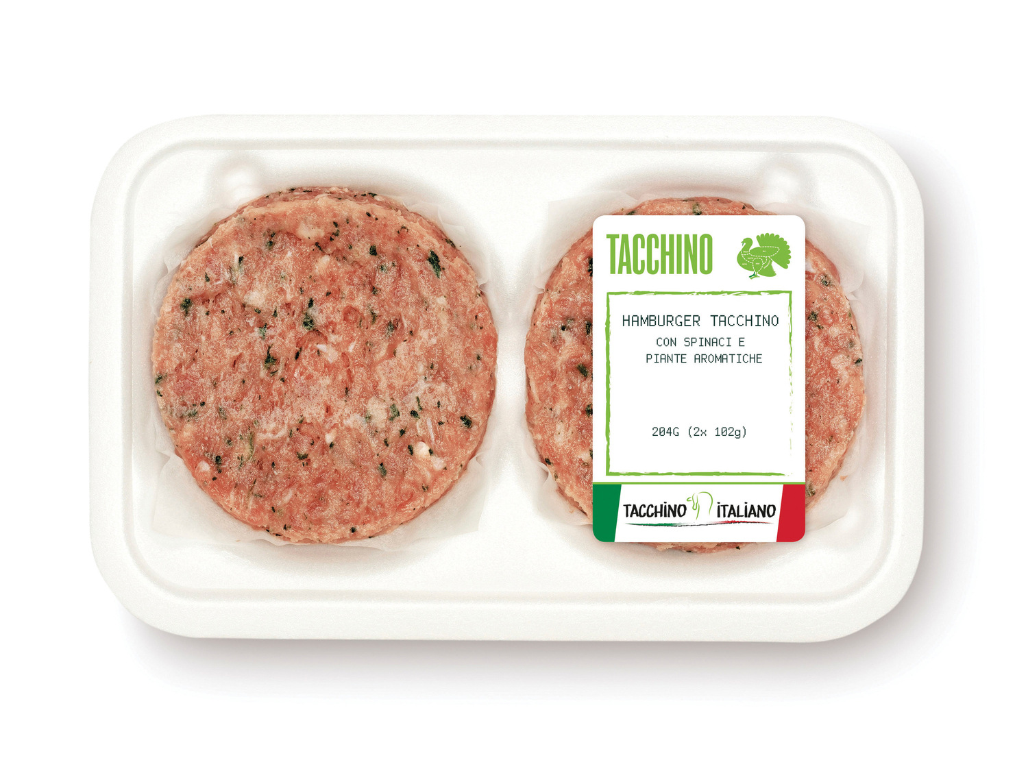 Hamburger di tacchino , prezzo 0.99 €
- Con spinaci ed erbe aromatiche