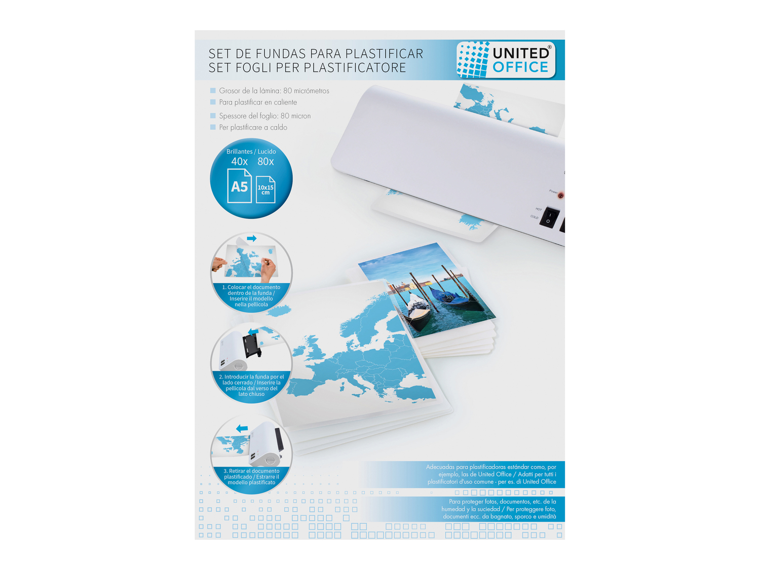 Fogli per plastificatore United Office, prezzo 2.99 €
A4, 40 pezzi o ...