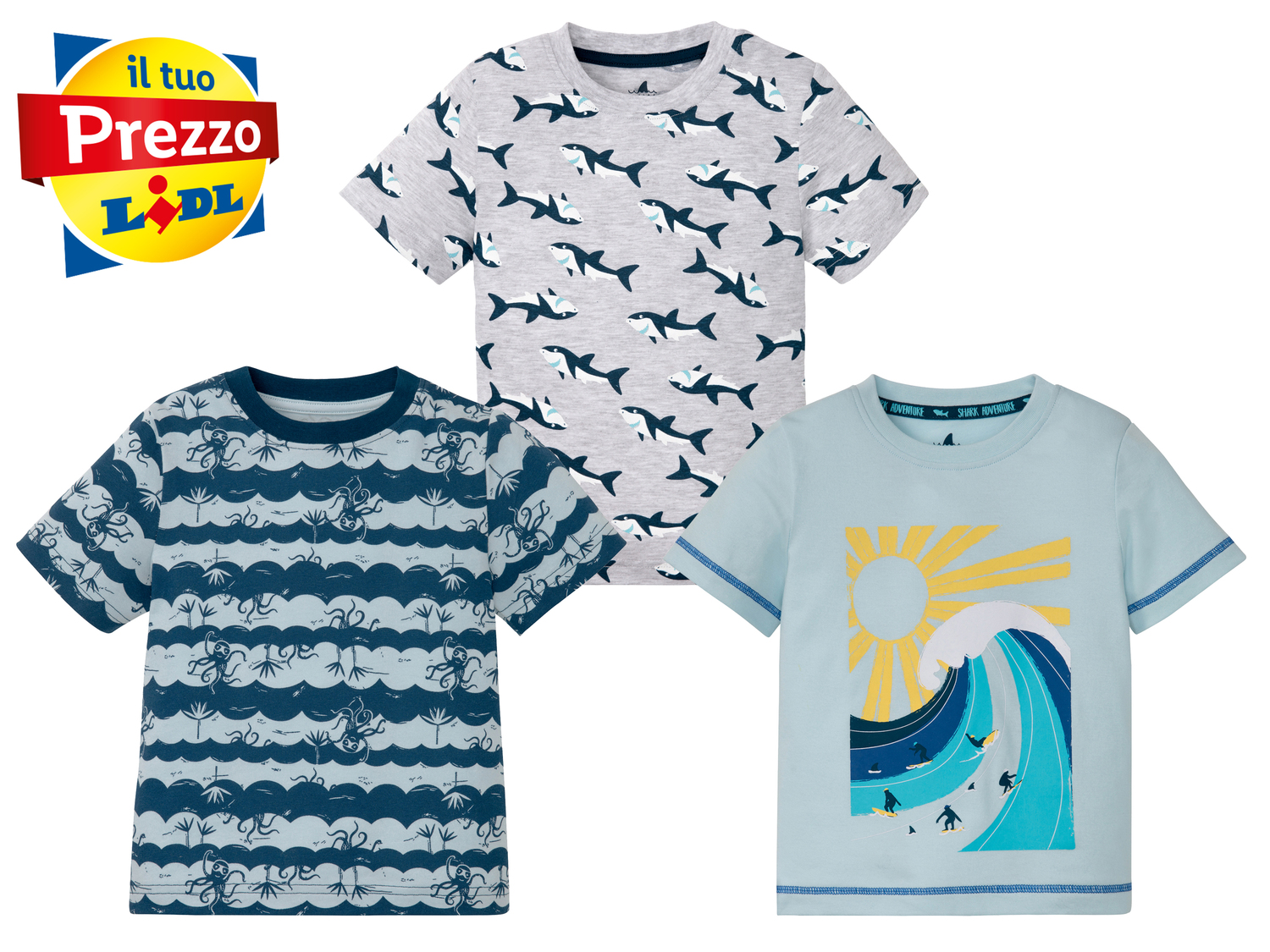 T-shirt da bambino Lupilu, prezzo 5.99 € 
3 pezzi - Misure: 1-6 anni 
- 
Puro ...