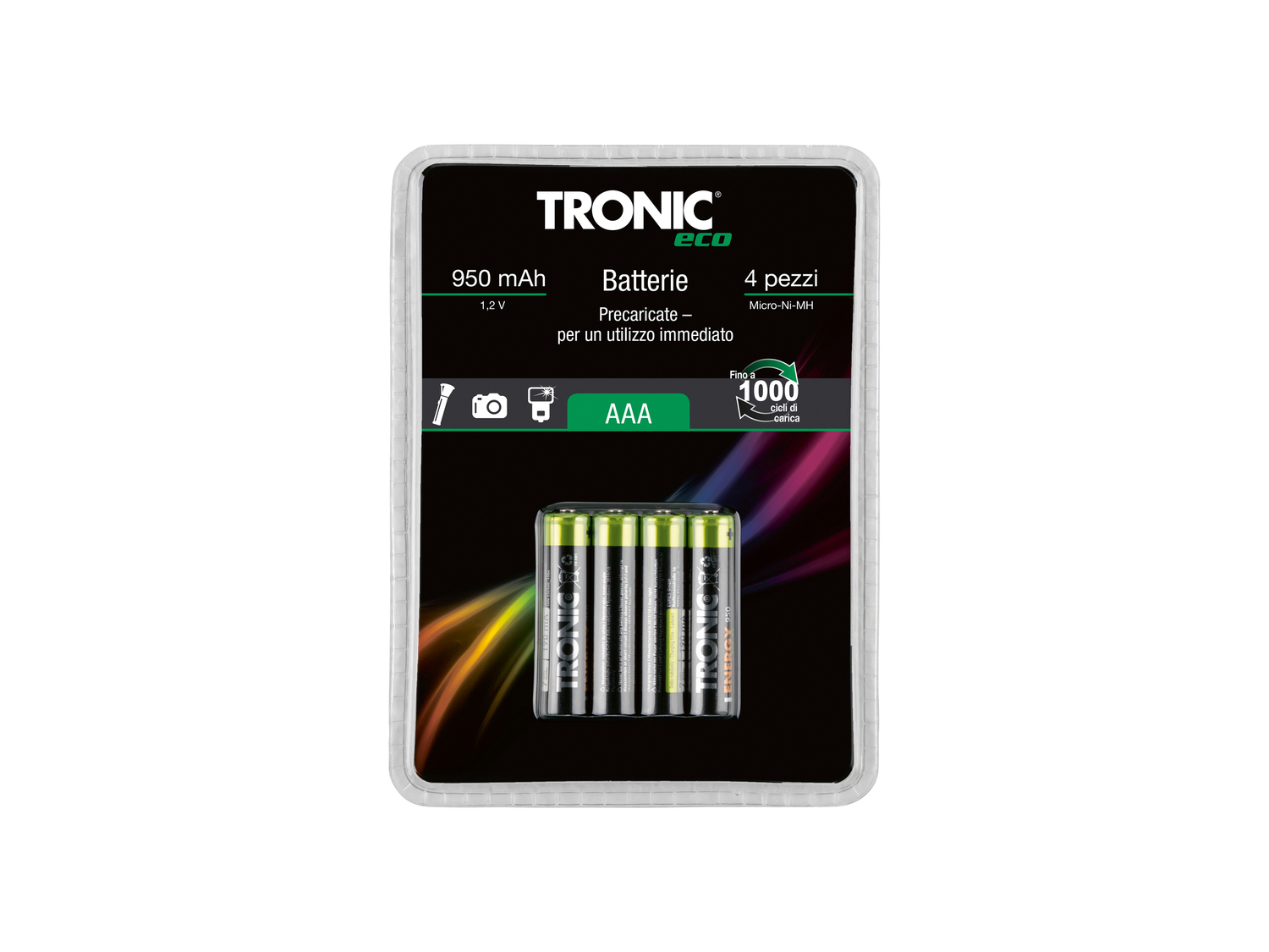 Batterie ricaricabili Tronic, prezzo 3.99 €
4 pezzi
- Tipo AA o AAA
Caratteristiche
...