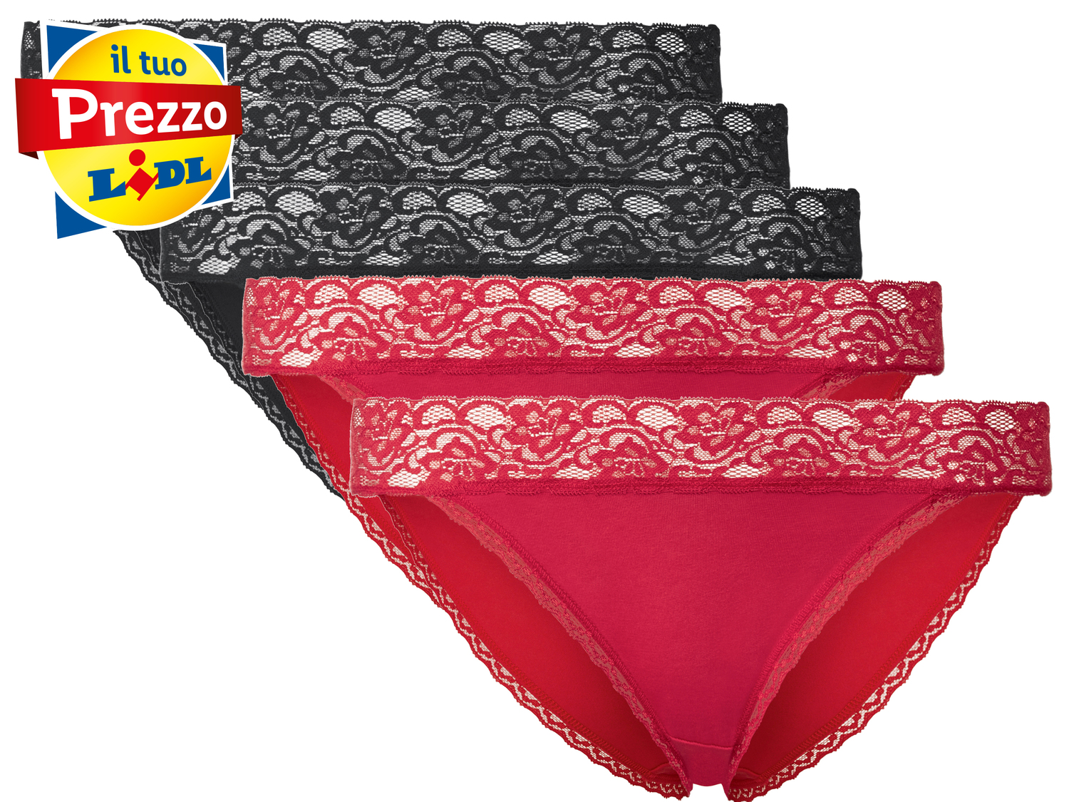 Minislip con pizzo da donna Esmara, prezzo 6.99 €
5 pezzi - Misure: S-L
Taglie ...