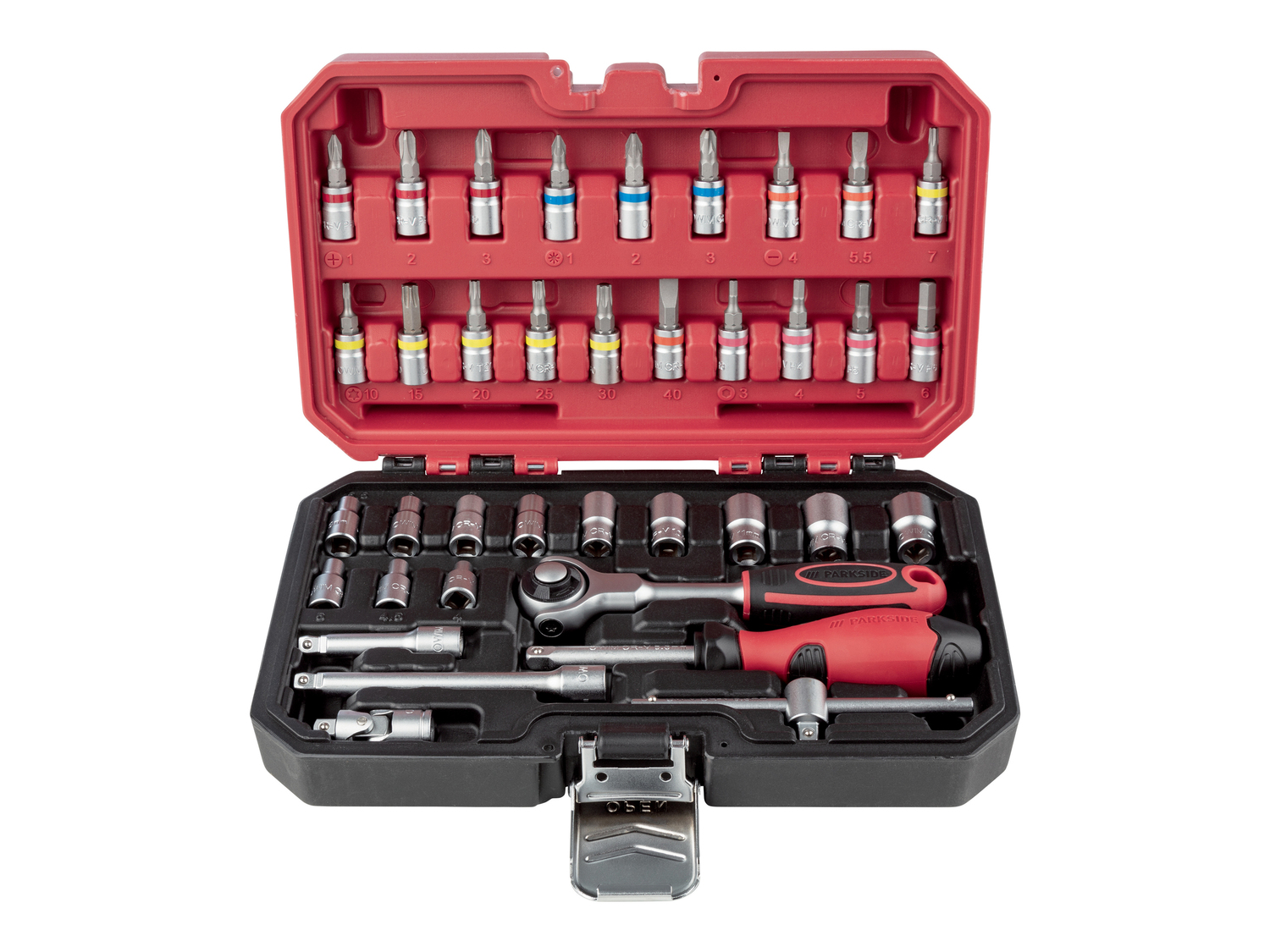 Set chiavi a cricco Parkside, prezzo 19.99 €
37 o 39 pezzi
- Cricchetto ergonomico ...