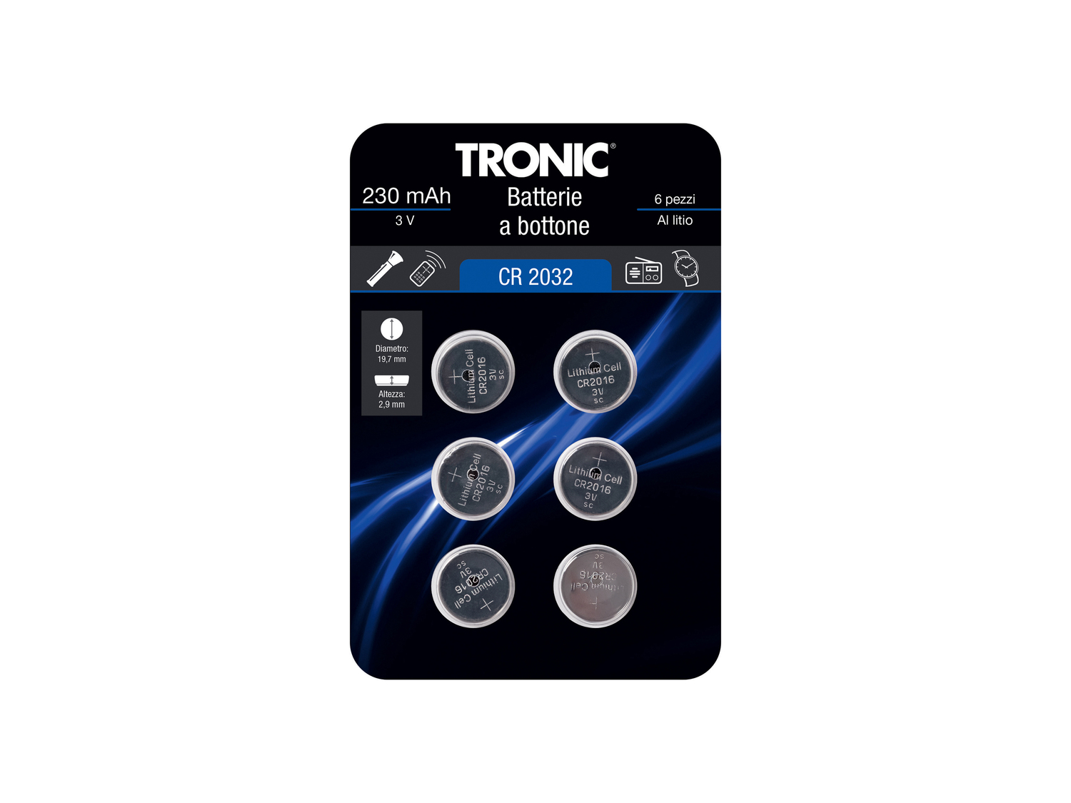 Batterie a bottone Tronic, prezzo 0.99 €
6 pezzi
- LR44, CR2016, CR2025, ...