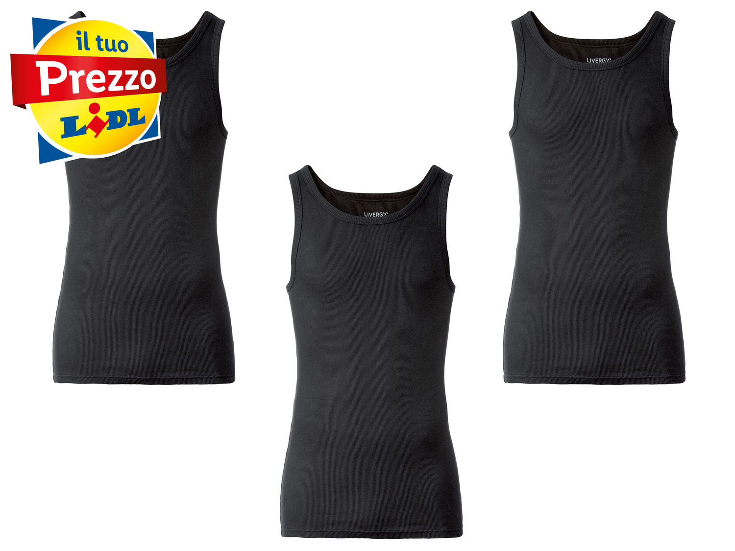 Canotta da uomo Livergy, prezzo 7.99 €
3 pezzi - Misure: M-XL
- Puro ...