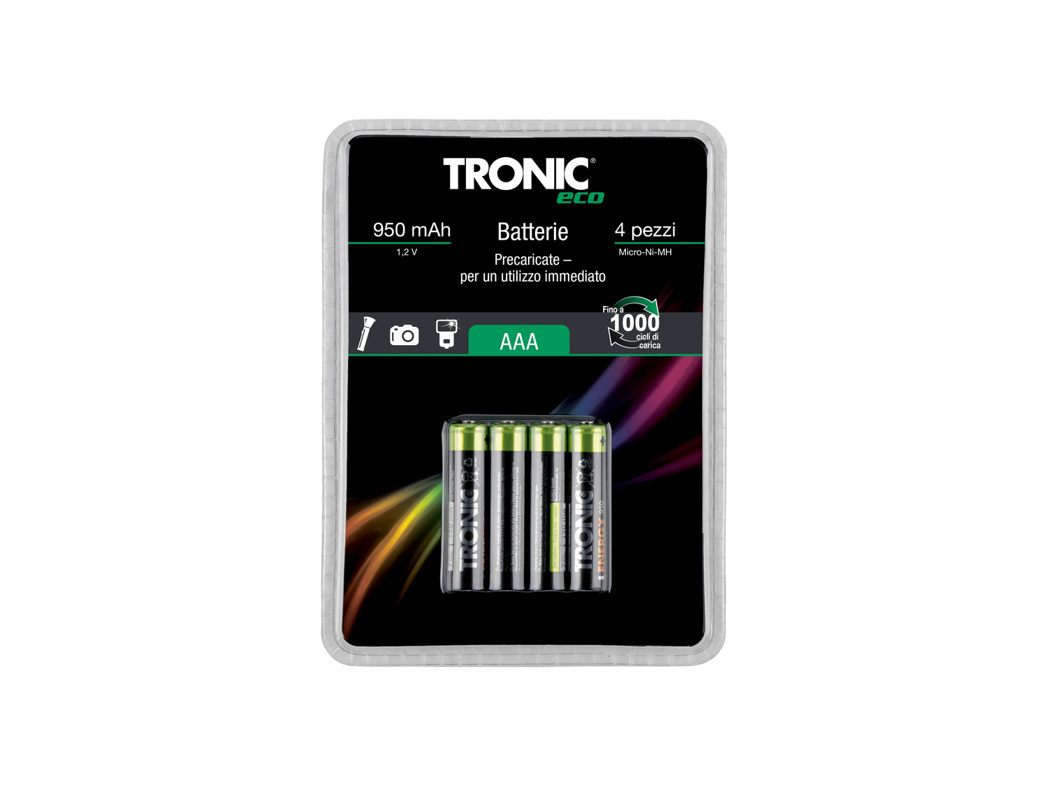 Batterie ricaricabili Tronic, prezzo 3.99 €
4 pezzi
- Tipo AA o AAA
Caratteristiche ...