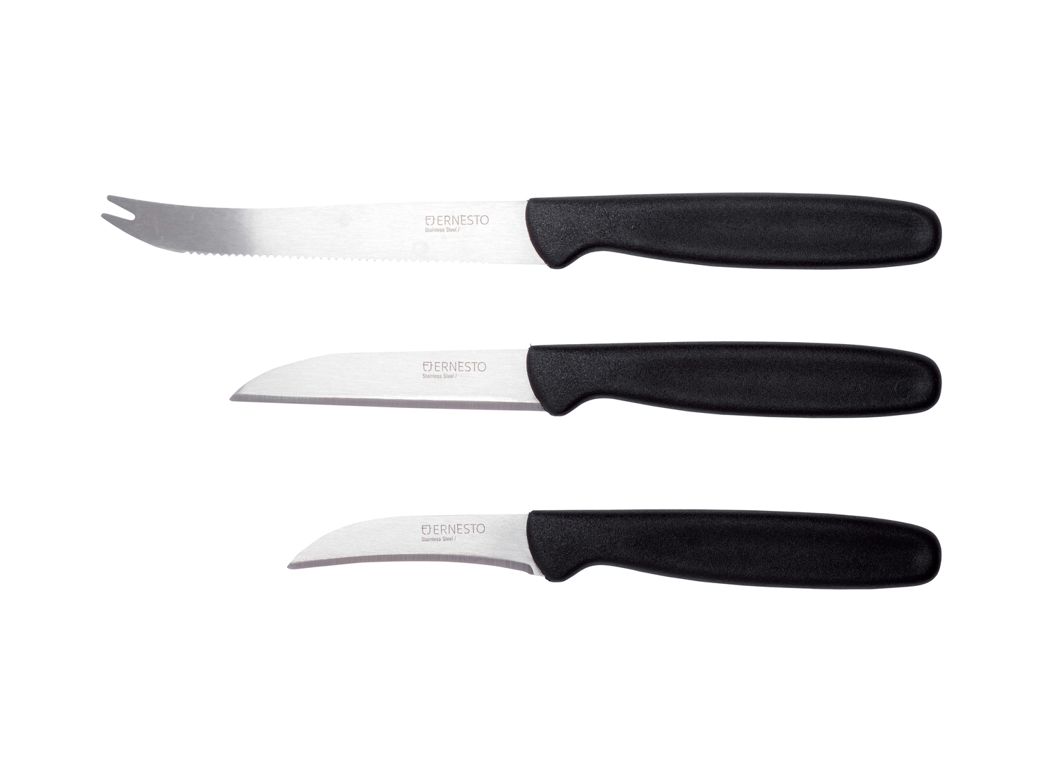 Coltello da cucina Ernesto, prezzo 2.99 € 
1 o 3 pezzi 
- Lavabili in lavastoviglie
Caratteristiche

- ...
