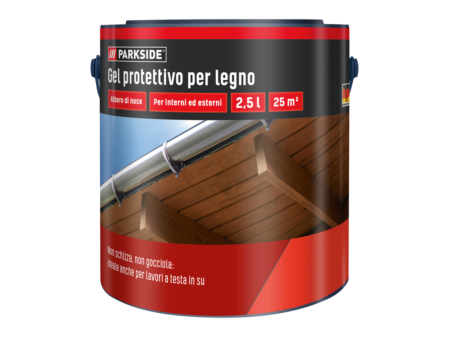 Gel protettivo per legno Parkside, prezzo 9.99 € 
2,5 L 
- Per interni ed esterni
Caratteristiche ...
