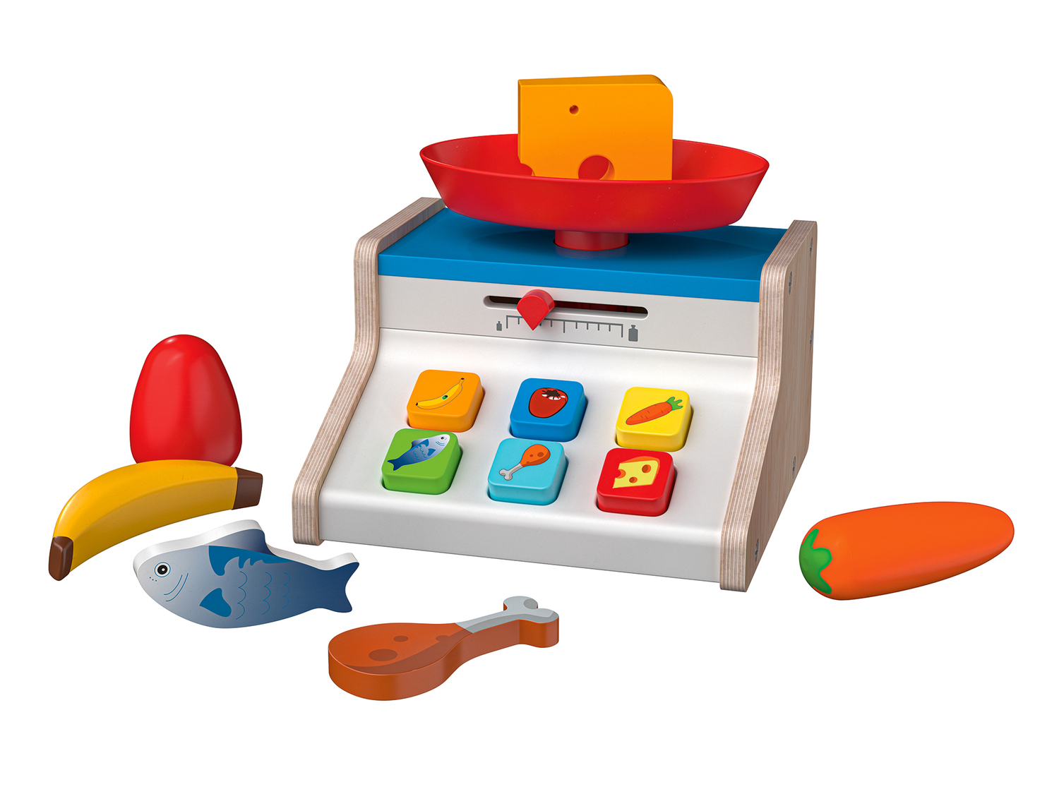 Gioco cassa, bilancia, cassetta alimentare o cesto portaspesa in legno Playtive, ...