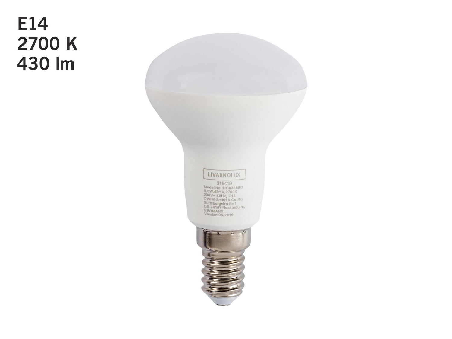 Faretto LED 5/5,5/7W Livarno Lux, prezzo 2.49 €
Bianco caldo