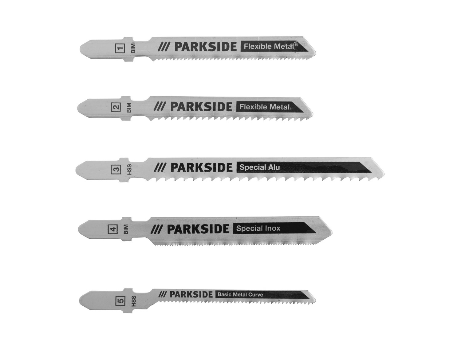Lame per seghetto a pendolo, 5 pezzi Parkside, prezzo 3.99 €
- Per legno ...