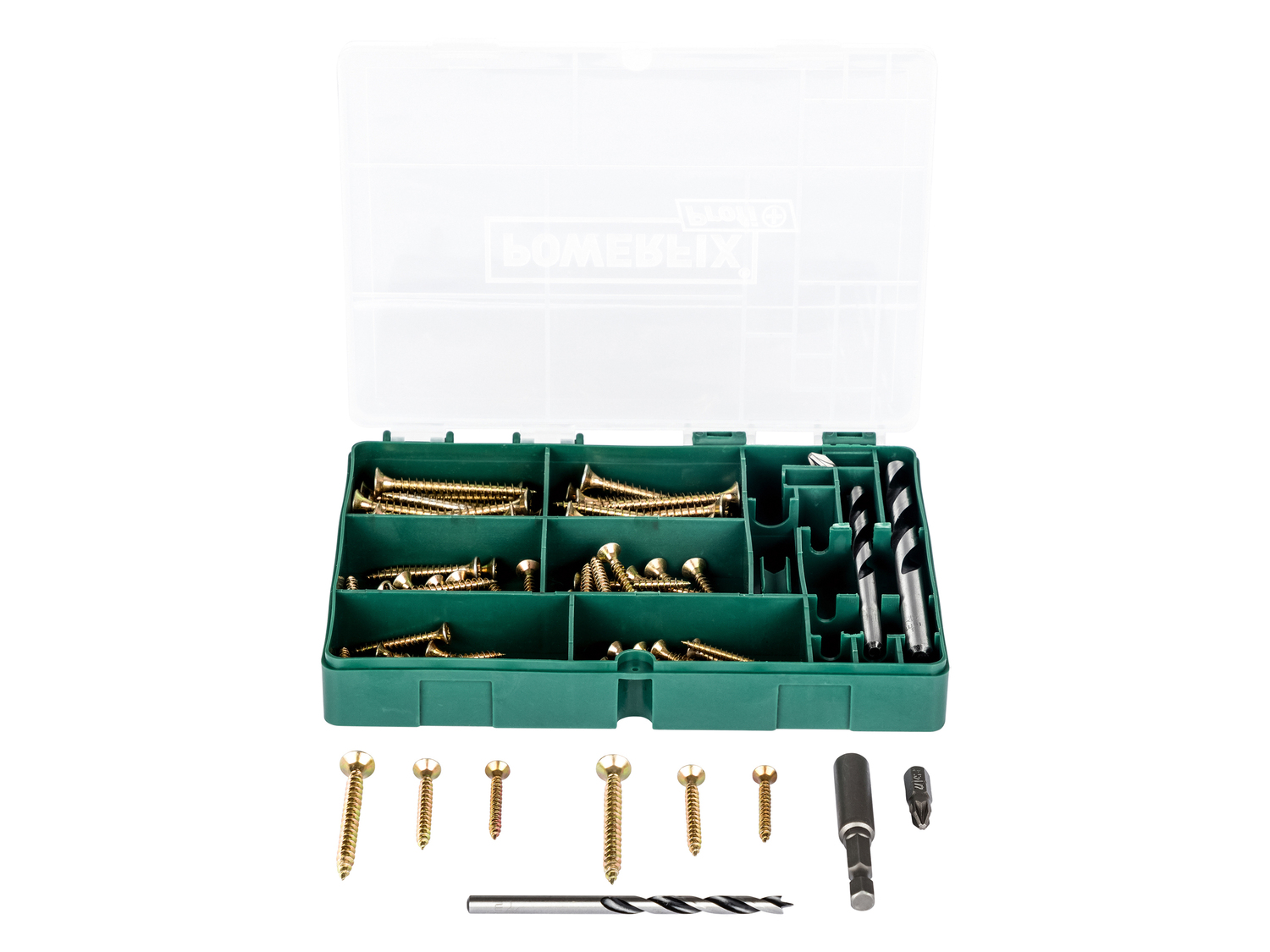 Set viti, punte, tasselli per trapano Powerfix, le prix 4.99 &#8364; 
96 pezzi ...