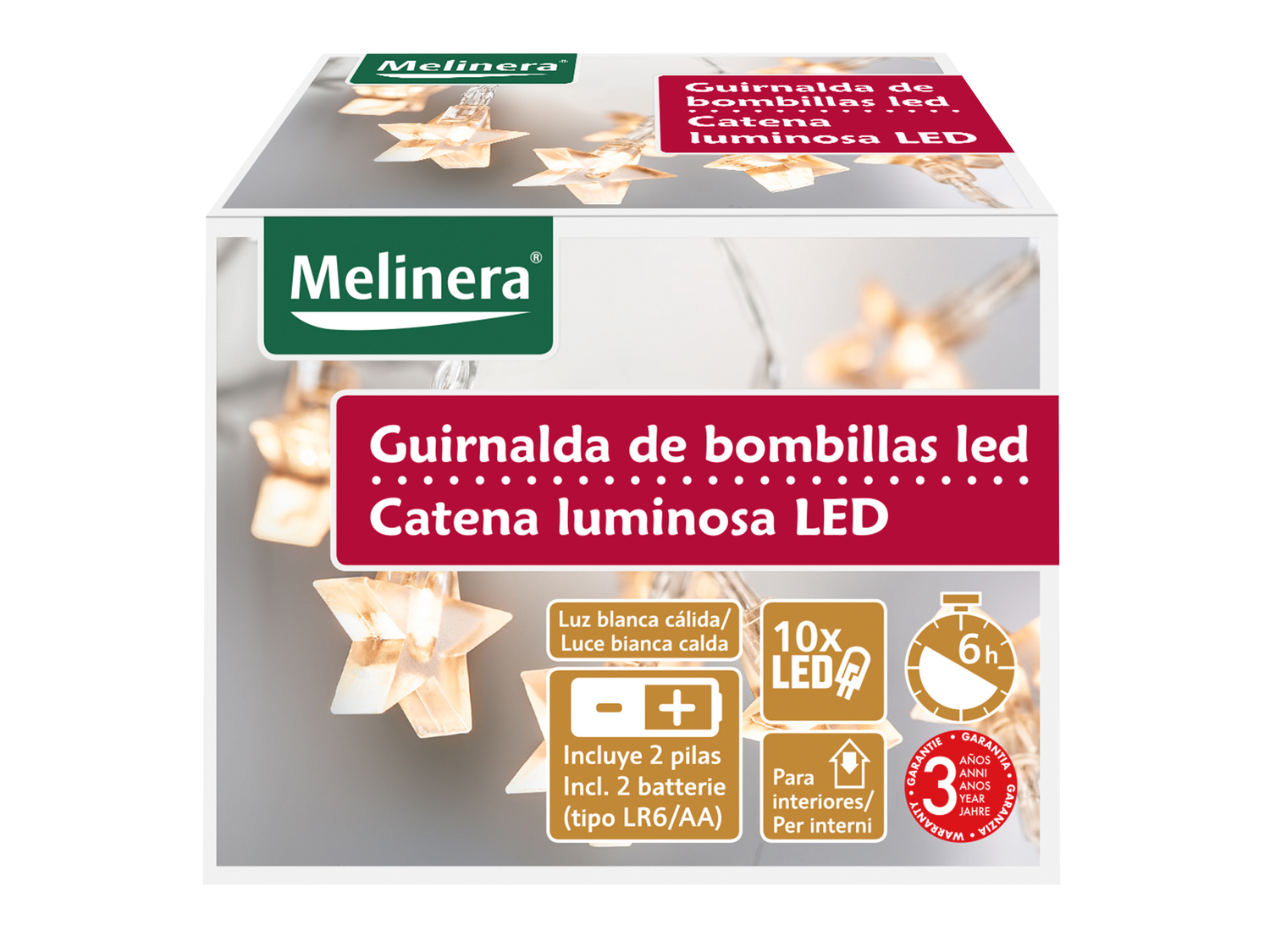Catena luminosa LED Melinera, le prix 2.99 €
- Funzionamento a batteria ...