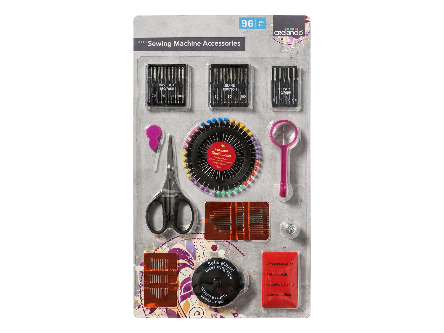 Set accessori per cucito Crelando, prezzo 4.99 €
8, 36, 96, 264 pezzi
Caratteristiche ...