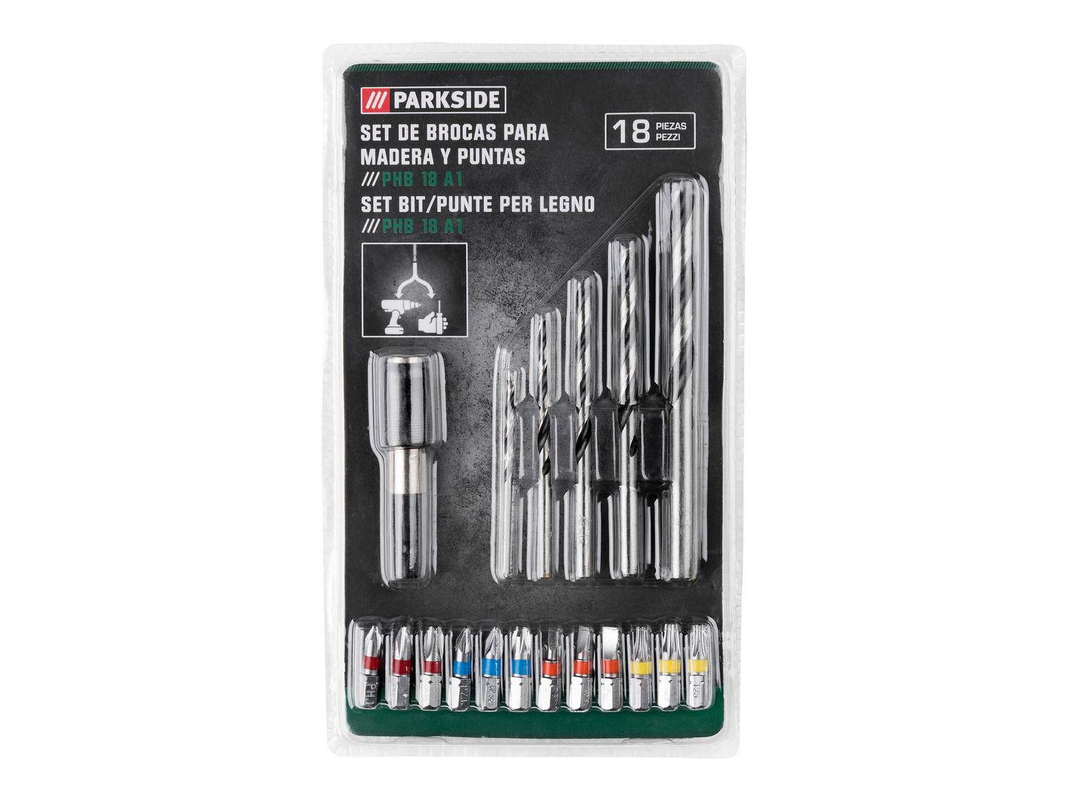Set bit e bussole Parkside, prezzo 7.99 €
18 pezzi
- Inclusa custodia ...