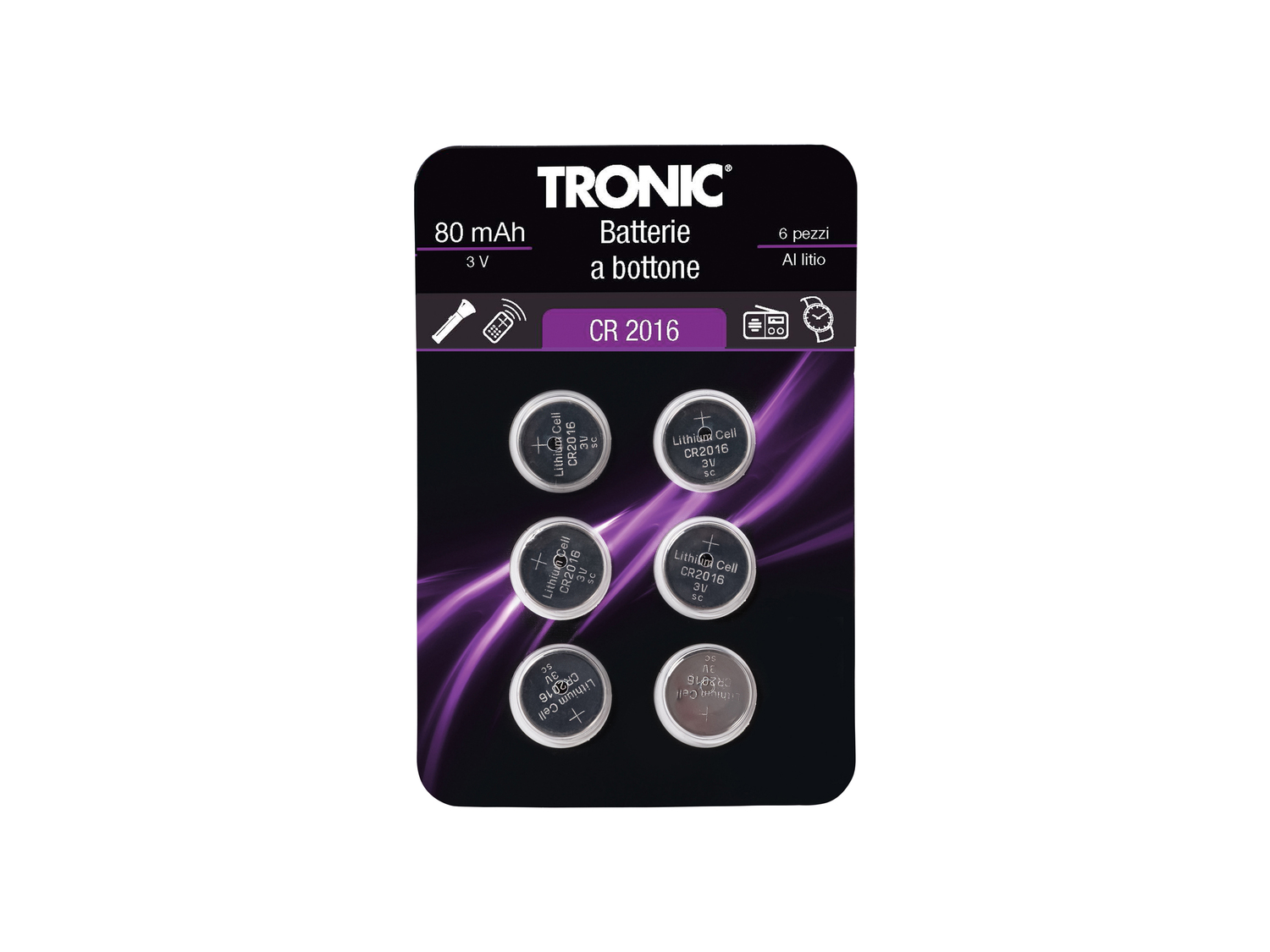 Batterie a bottone Tronic, prezzo 1.49 € 
6 pezzi 
- Alcaline o al litio
- ...