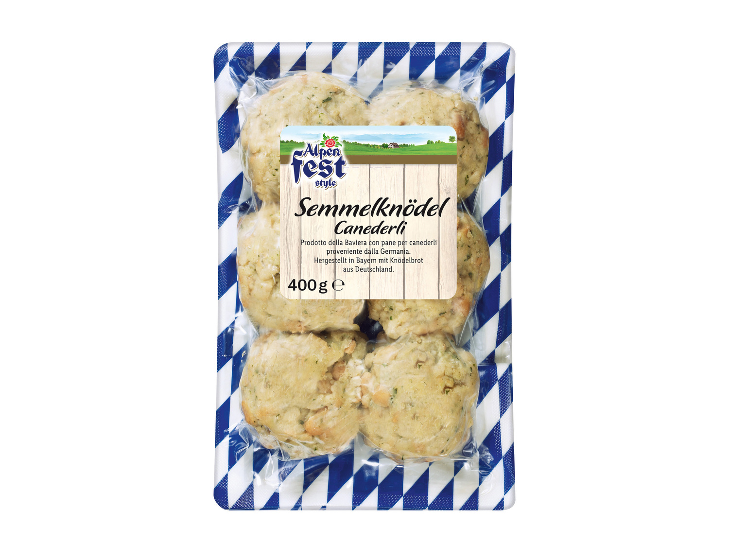 Canederli Alpen Fest Style, prezzo 2.49 €
- Con pancetta affumicata, di fegato ...