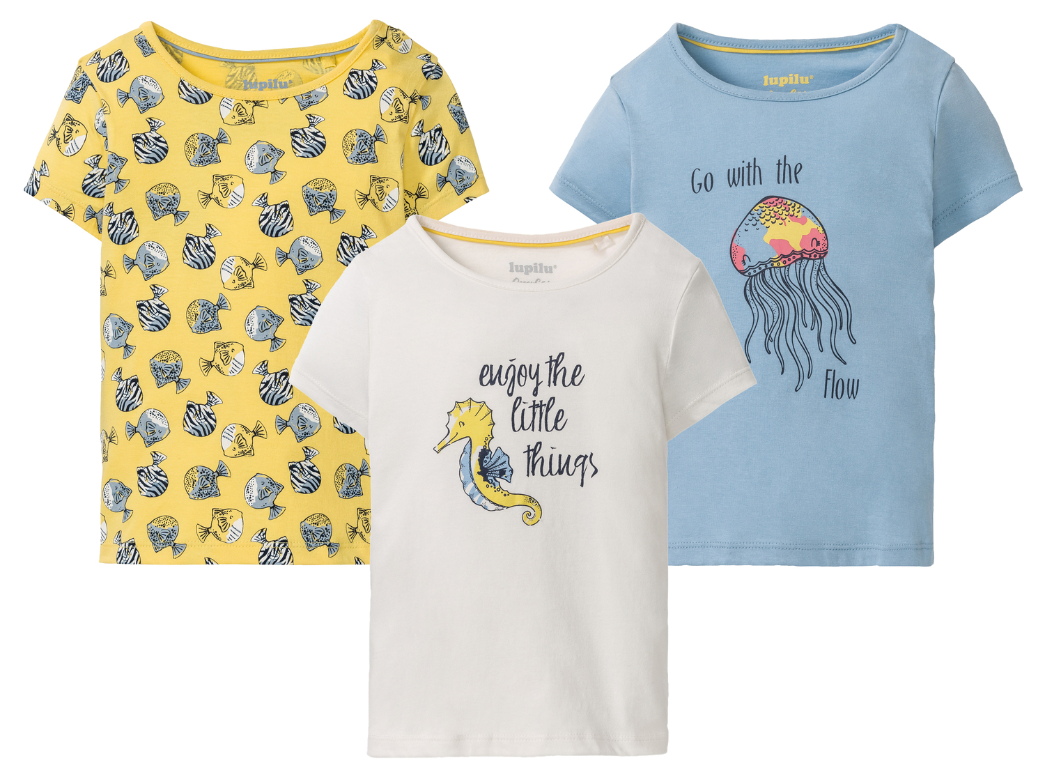 T-shirt da bambina Lupilu, prezzo 4.99 € 
3 pezzi - Misure: 1-6 anni
Taglie ...
