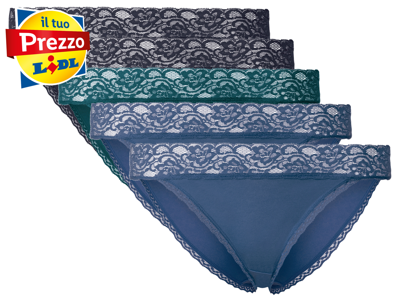 Minislip con pizzo da donna Esmara, prezzo 6.99 €
5 pezzi - Misure: S-L
Taglie ...