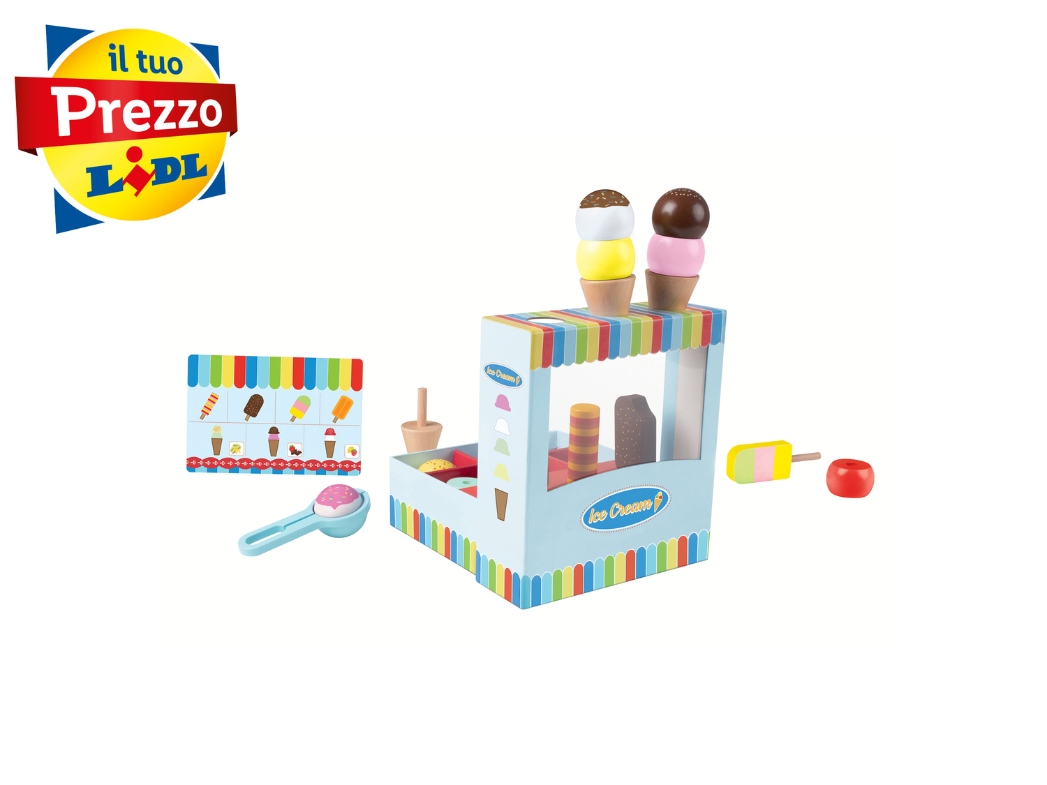 Gioco cassa, bilancia, gelateria, set alzata o cassetta alimentare in legno Playtive, ...