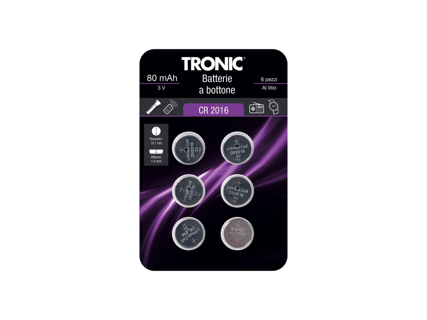 Batterie a bottone Tronic, prezzo 0.99 €
6 pezzi
- LR44, CR2016, CR2025, ...