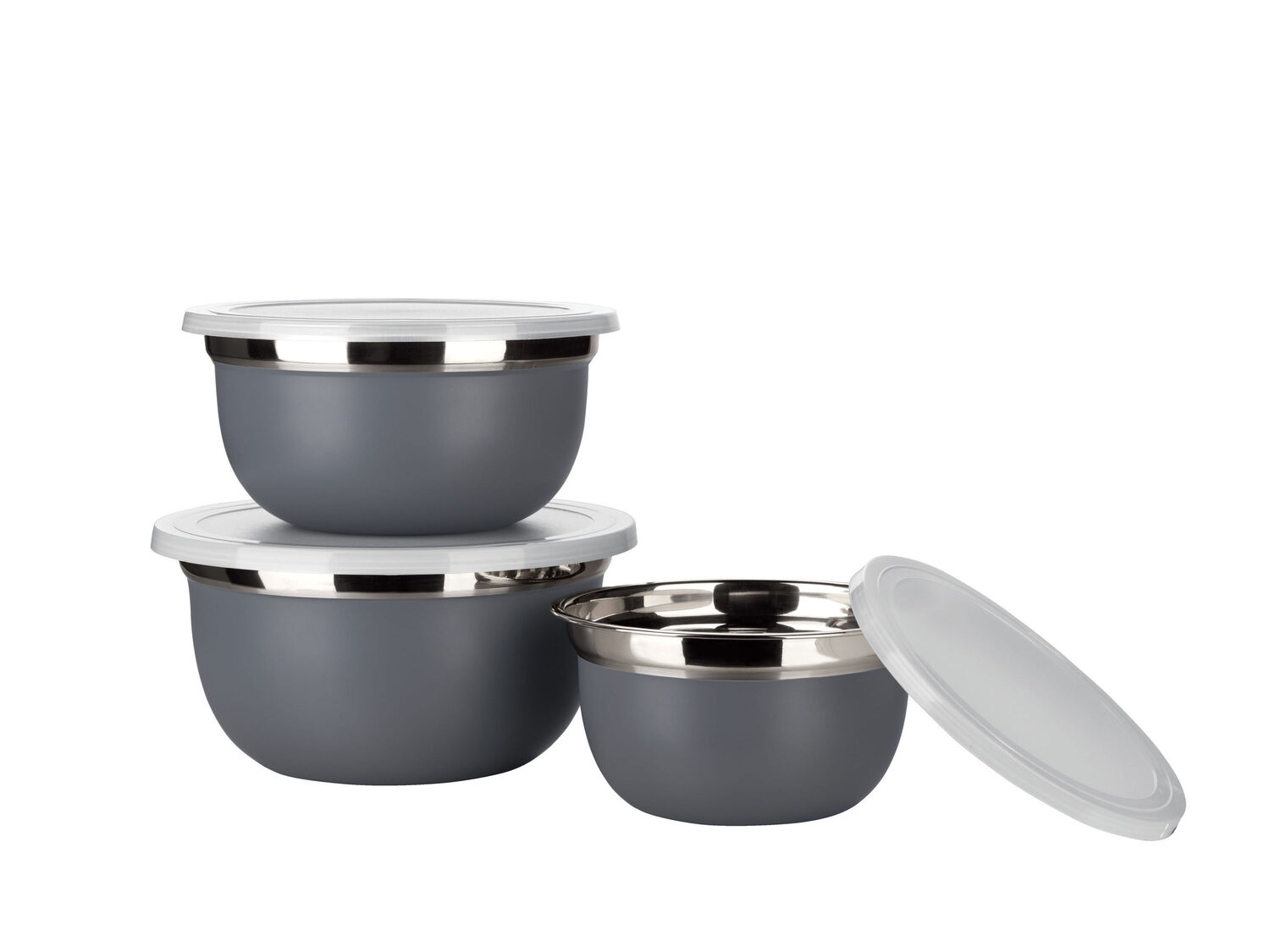 Set ciotole in acciaio Ernesto, prezzo 6.99 €
3 pezzi
- Con coperchi ...