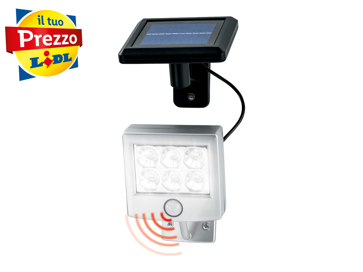 Faro LED ad energia solare, con sensore di movimento Livarno Lux, prezzo 9.99 € ...