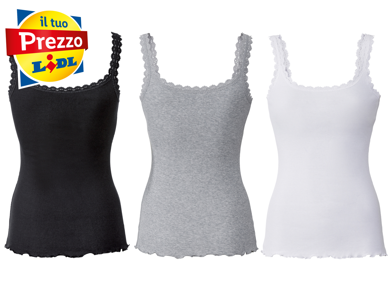 Canotta da donna con pizzo Esmara, prezzo 7.99 &#8364; 
3 pezzi - Misure: S-L
Taglie ...