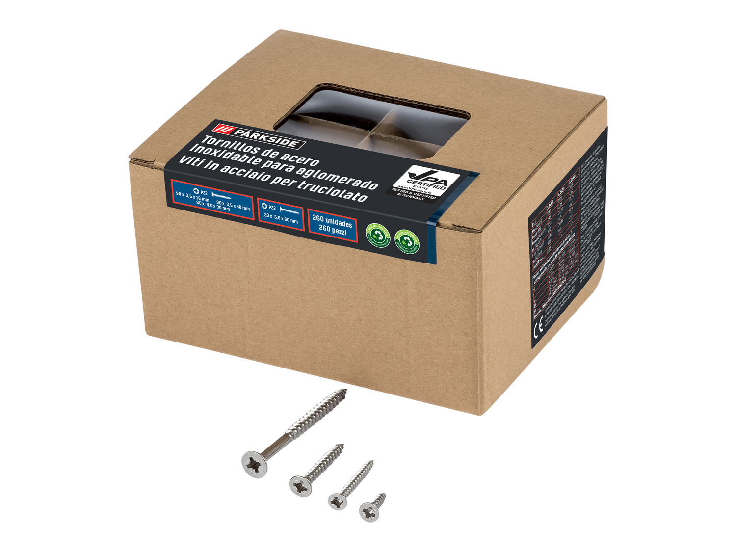 Set viti per truciolato o autofilettanti Parkside, prezzo 3.99 €
- 260 pezzi
Caratteristiche
- ...