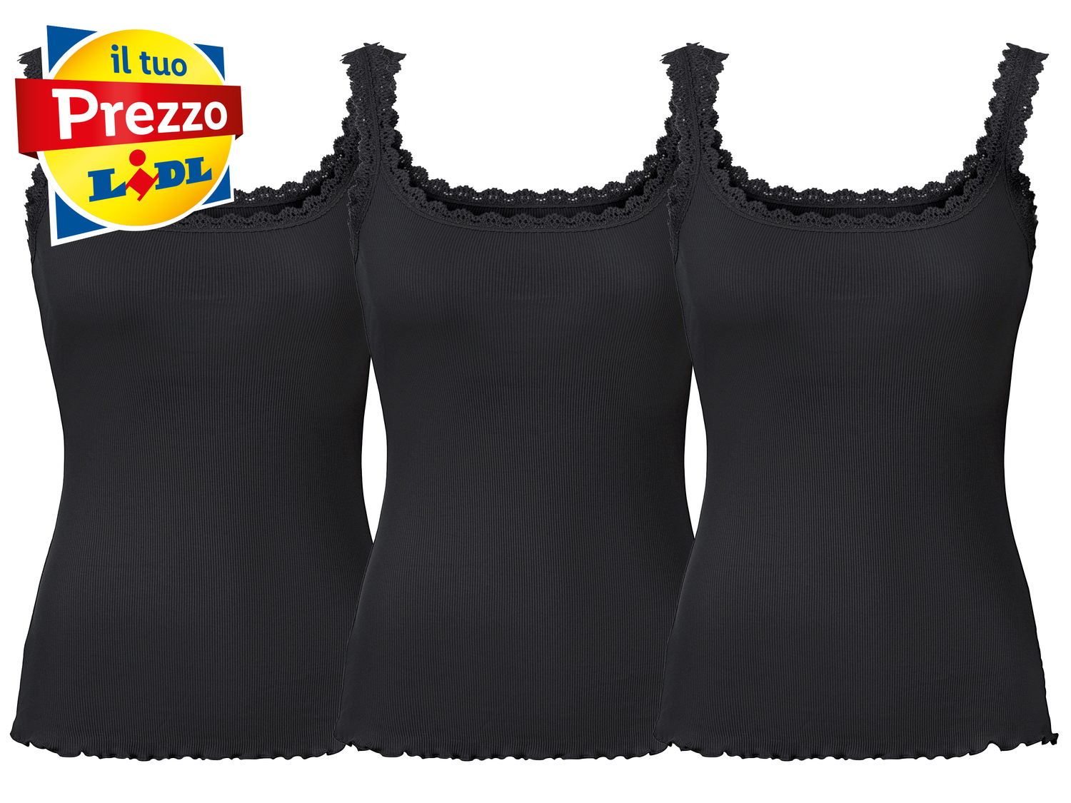 Canotta da donna con pizzo Esmara, prezzo 8.99 €
3 pezzi - Misure: S-L
Taglie ...