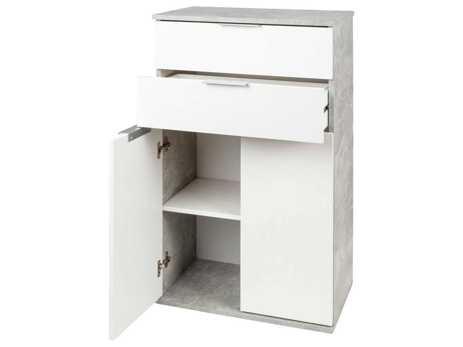 Mobiletto con 2 cassetti e 2 ante Livarno, prezzo 49.00 €
Bianco e grigio ...