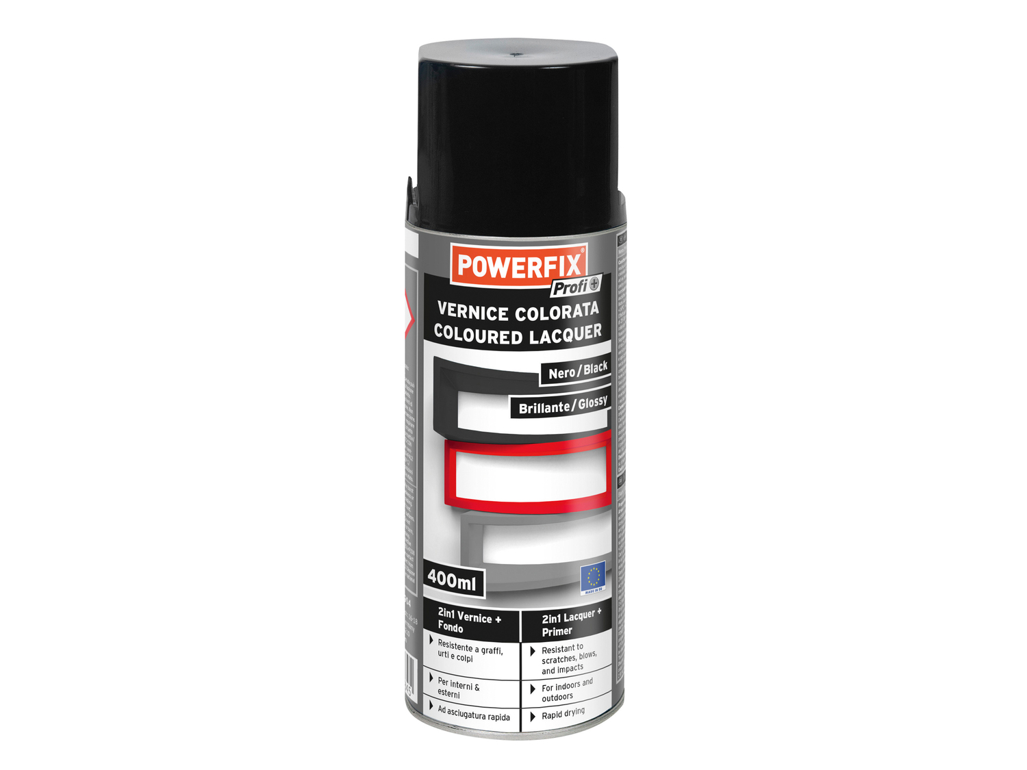 Vernice trasparente o colorata spray Powerfix, prezzo 2.99 €
400 ml
Caratteristiche
