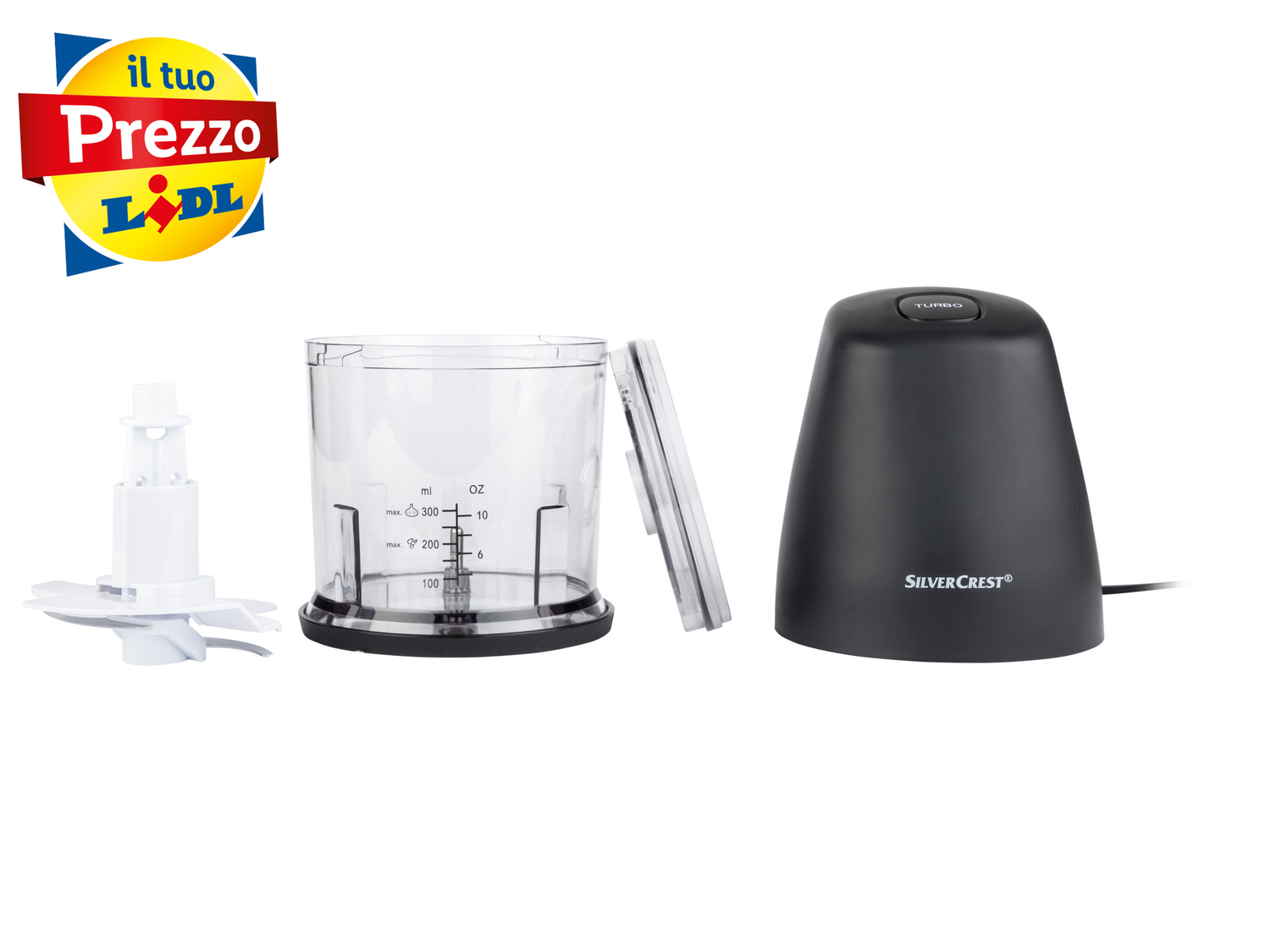 Tritatutto elettrico Silvercrest Kitchen Tools, prezzo 9.99 €
- Con pulsante ...