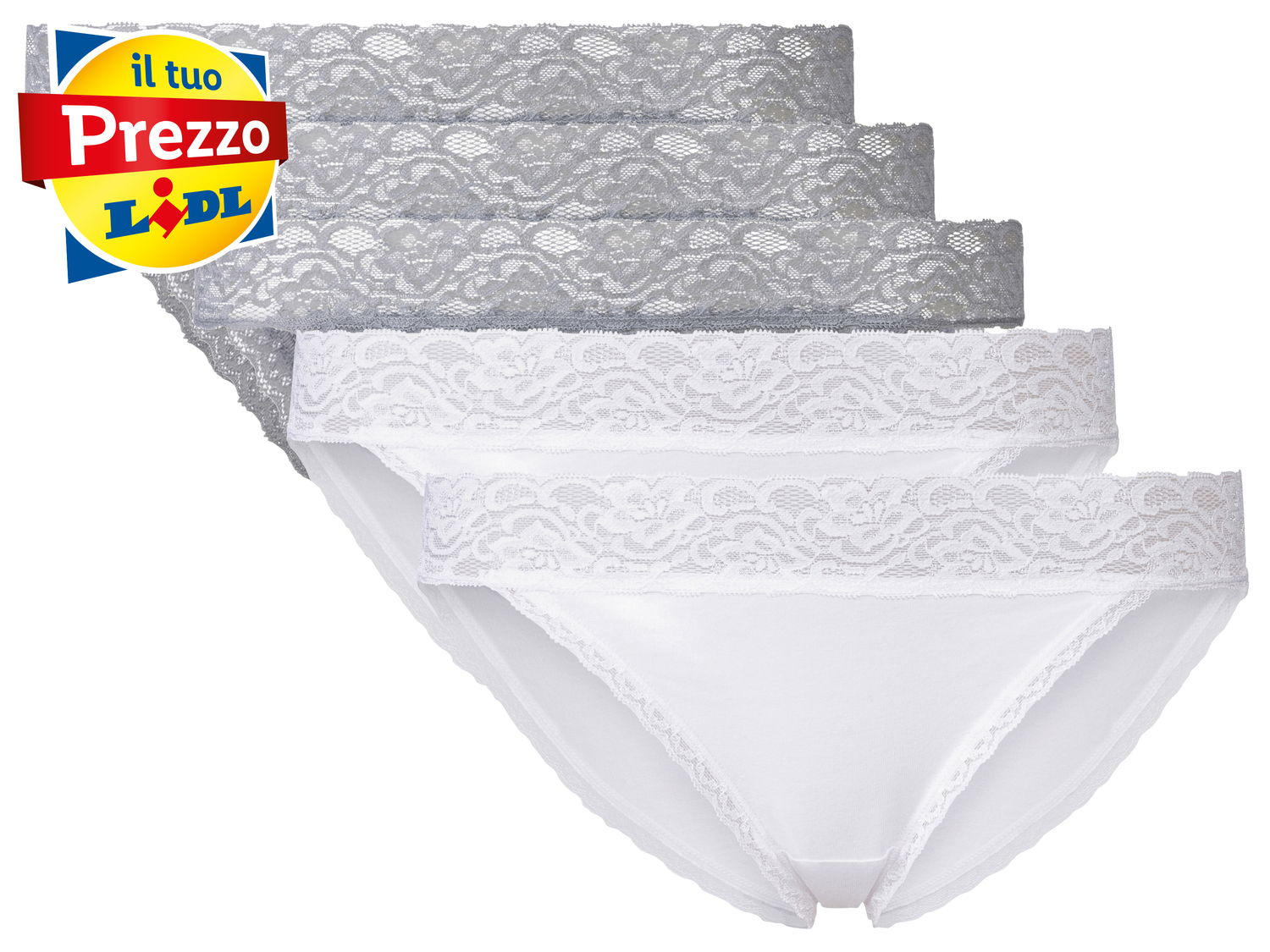 Minislip con pizzo da donna Esmara, prezzo 6.99 €
5 pezzi - Misure: S-L
Taglie ...