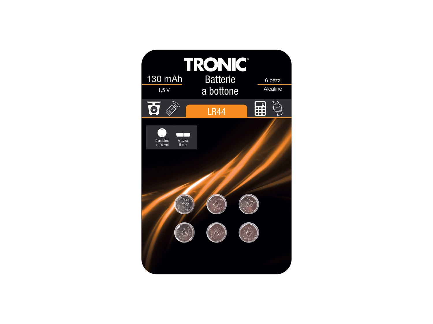 Batterie a bottone Tronic, prezzo 0.99 €
6 pezzi
- LR44, CR2016, CR2025, ...