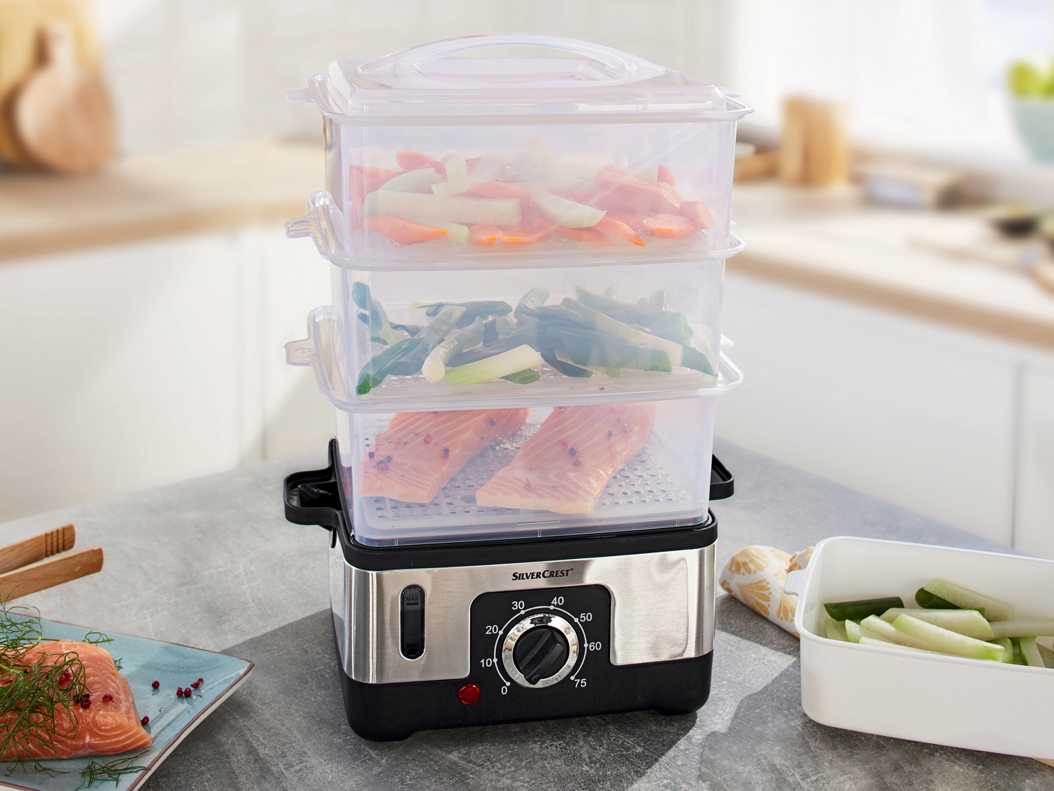 Vaporiera elettrica Silvercrest Kitchen Tools, prezzo 24.99 €
- 3 inserti ...