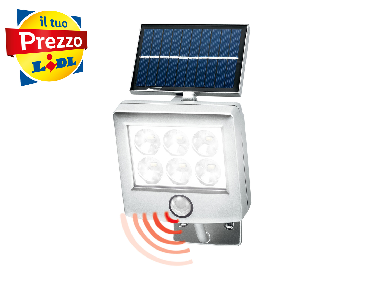 Faro LED ad energia solare, con sensore di movimento Livarno Lux, prezzo 9.99 € ...