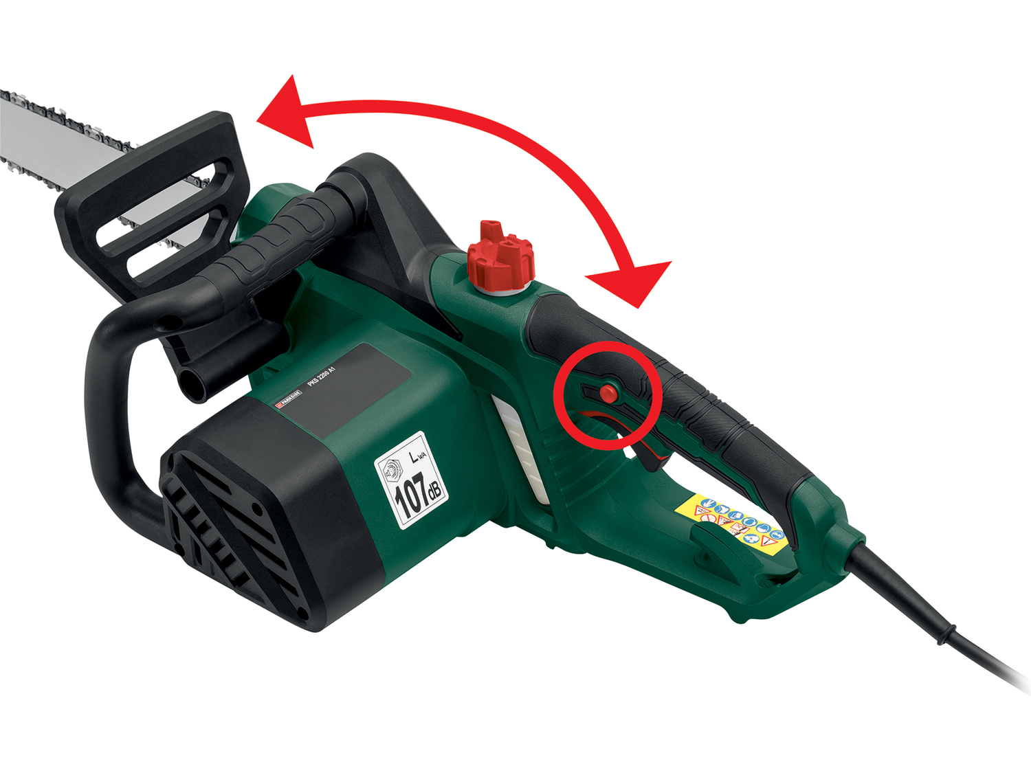 Motosega elettrica Parkside, prezzo 55.00 €
- Interruttore di sicurezza a 2 ...