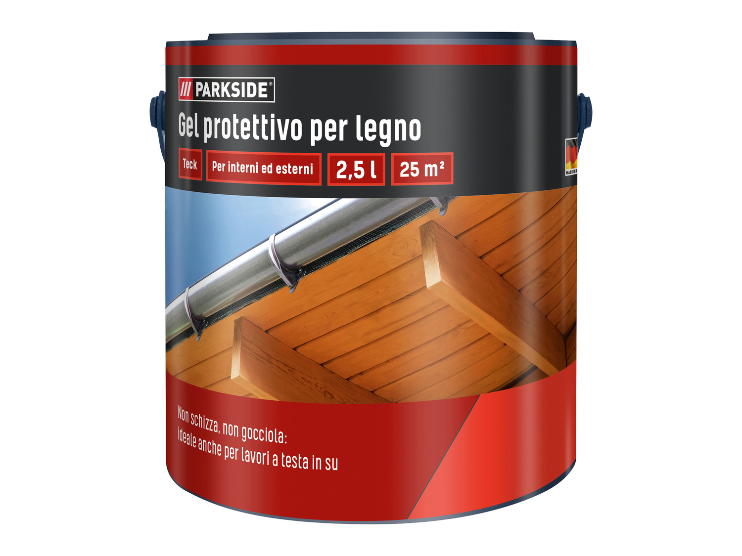 Gel protettivo per legno Parkside, prezzo 9.99 € 
2,5 L 
- Per interni ed esterni
Caratteristiche ...