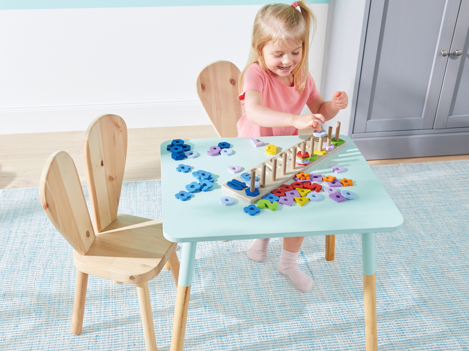 Gioco didattico in legno Conta e infila, Orologio o lavagnetta da tavolo Playtive, ...